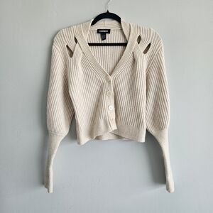 Express Women's Cream Ribbed Button-Up Cardigan